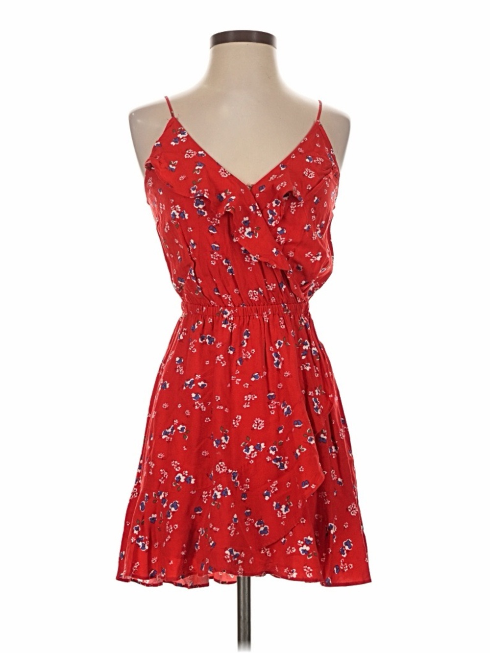 Express Floral Red Ruffle Wrap Cami Dress Small